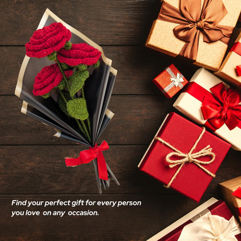 Handicrafts Handmade Crochet Red Roses Bouquet