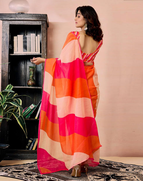 Vasthrlay Chanderi Printed Unstitched Orange Saree