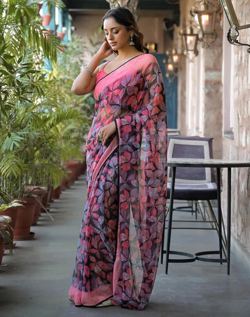 Vasthrlay Chiffon Blouse Maroon Saree
