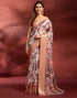 Vasthrlay Printed Jacquard Peach Saree With Unstitched Blouse Piece