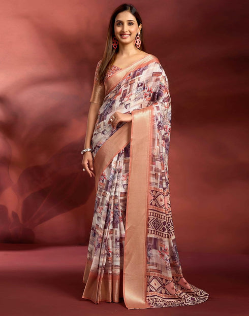 Vasthrlay Printed Jacquard Unstitched Rama Green Saree
