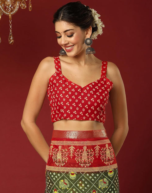 Vasthrlay Georgette Bandhani Unstitched Wine Saree