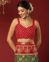 Vasthrlay Georgette Bandhani Olive Green & Red Saree With Unstitched Blouse Piece