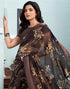 Vasthrlay Georgette Sequence Brown Saree With Unstitched Blouse Piece