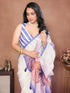Vasthrlay White 2 Floral Printed Design Linen Saree With Solid Unstitched Linen Blouse Piece