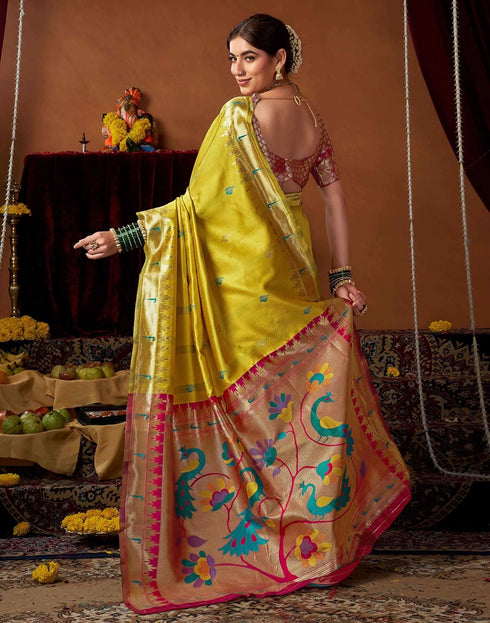Vasthrlay Womens Paithani Unstitched Pink Saree