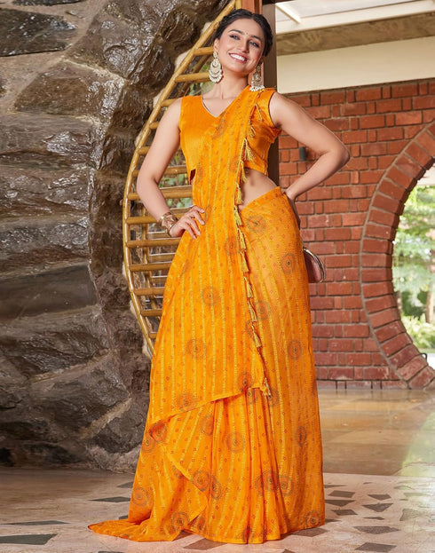Vasthrlay Bandhani Printed Unstitched Yellow Saree