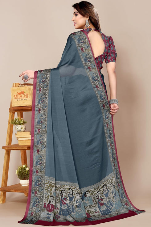 Vasthrlay Fashion Chiffon Georgette Teal Ethnic Wear
