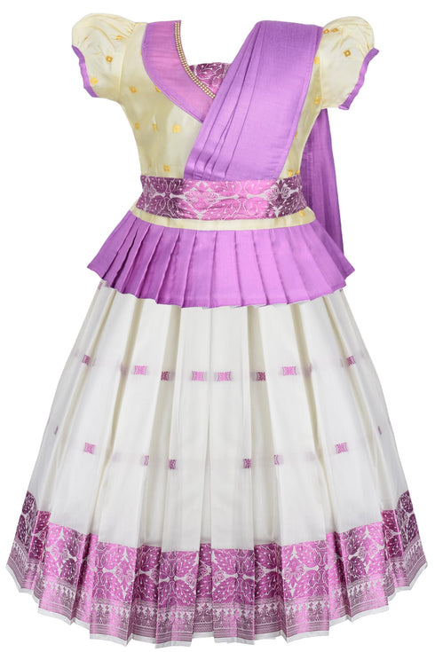 Vasthrlay South Indian Pattu Pavadai Jacquard Lehenga Choli With Attachable Half Saree For Girls