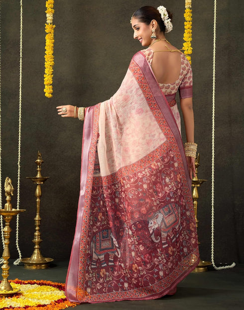Vasthrlay Special Printed Unstitched Beige Saree