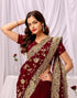 Vasthrlay Georgette Embroidery Dusty Teal Blue Saree With Unstitched Blouse Piece