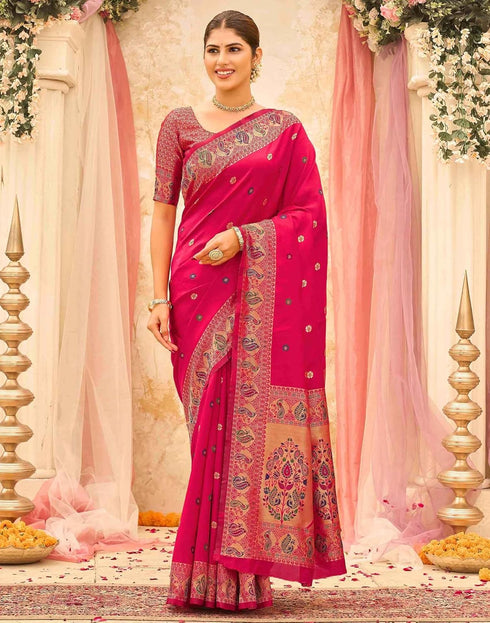 Vasthrlay Weaving Paithani Unstitched Pink Saree