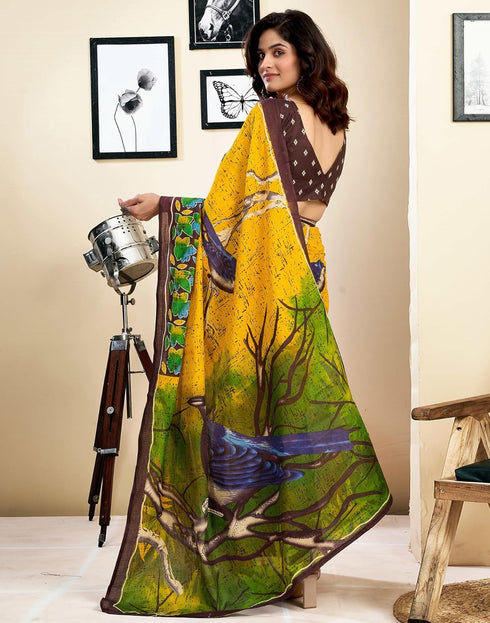 Vasthrlay Womens Printed Unstitched White Saree