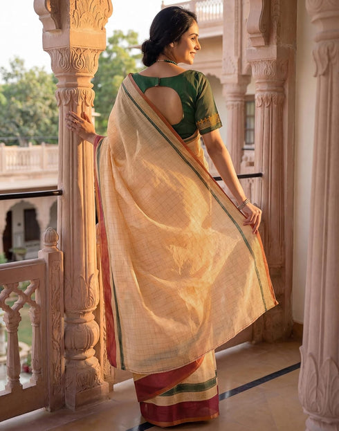 Vasthrlay Womens Printed Unstitched Off White Saree