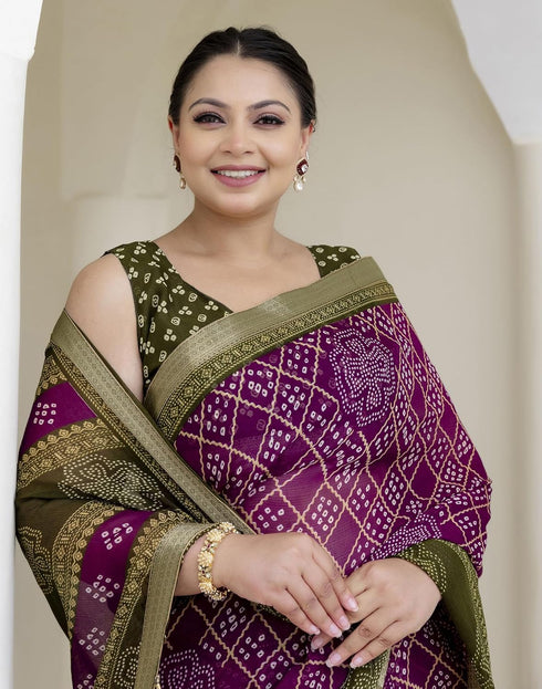 Vasthrlay Chiffon Bandhani Unstitched Pink Saree
