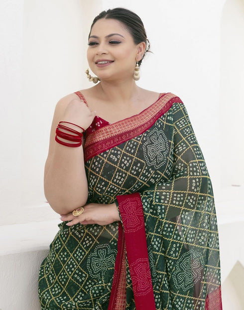 Vasthrlay Chiffon Bandhani Unstitched Pink Saree