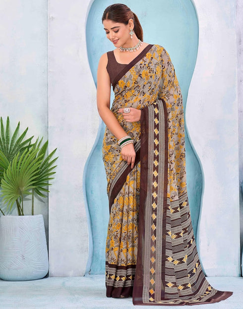 Vasthrlay Georgette Bandhani Unstitched Teal Saree