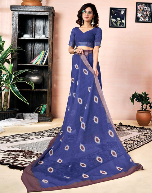 Vasthrlay Womens Printed Unstitched Dark Green Saree