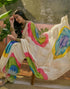 Vasthrlay Scalloped Embroidery Off-White Saree With Unstitched Blouse Piece