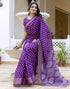 Vasthrlay Printed Weaving Purple Saree With Unstitched Blouse Piece