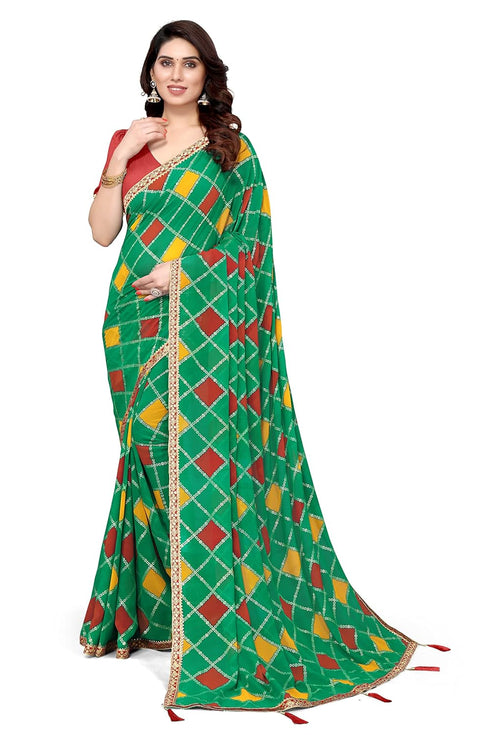 Vasthrlay Fashion Georgette Bandhani Green Ethnic Wear