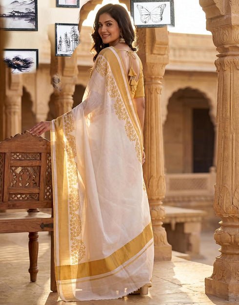 Vasthrlay Womens Printed Unstitched Olive Green Saree