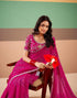 Vasthrlay Georgette Embroidery Pink Saree With Unstitched Blouse Piece