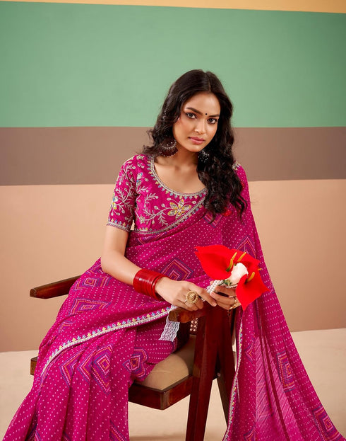Vasthrlay Georgette Embroidery Unstitched Dark Green Saree