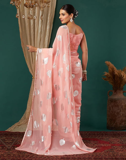 Vasthrlay Georgette Printed Unstitched Orange Saree