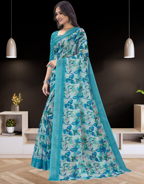Vasthrlay Women's Cotton Kalamkari Wedding Saree With Blouse Piece