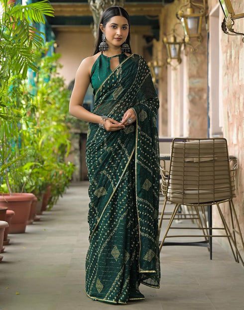 Vasthrlay Georgette Bandhani Unstitched Maroon Saree