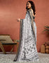 Vasthrlay Womens Printed Unstitched White Saree