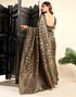 Vasthrlay Womens Jacquard Black Saree With Unstitched Blouse Piece