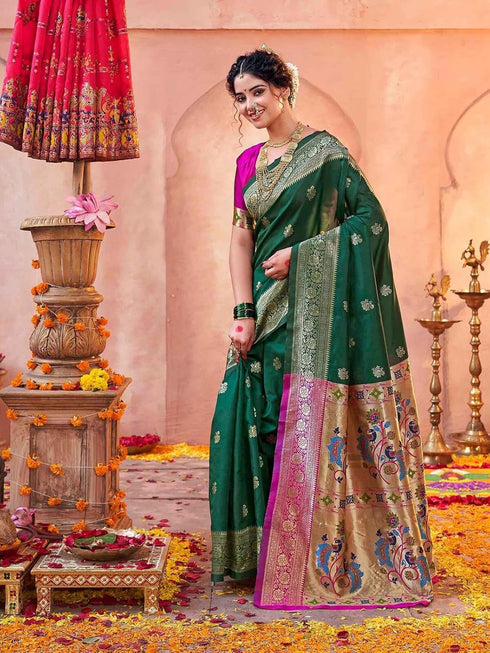 Vasthrlay Banarasi Weaving Navy Navy Blue Saree