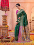 Vasthrlay Weaving Paithani Unstitched Dark Green Saree