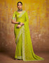 Vasthrlay Bandhani Printed Georgette Sequence Lace Border Parrot Green Saree with Unstitched Blouse Piece