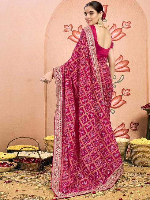 Vasthrlay Georgette Embroidery Unstitched Dark Green Saree