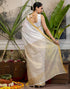 Vasthrlay Special Stripes Unstitched White Saree