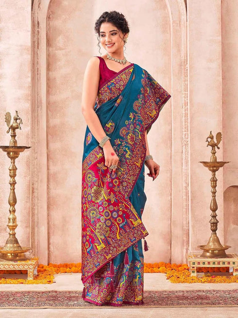 Vasthrlay Weaving Dark Saree