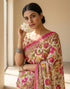 Vasthrlay Womens Printed Off-White | Pink | Multi Saree With Unstitched Blouse Piece