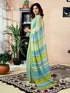 Vasthrlay Chanderi Printed Unstitched Teal Saree