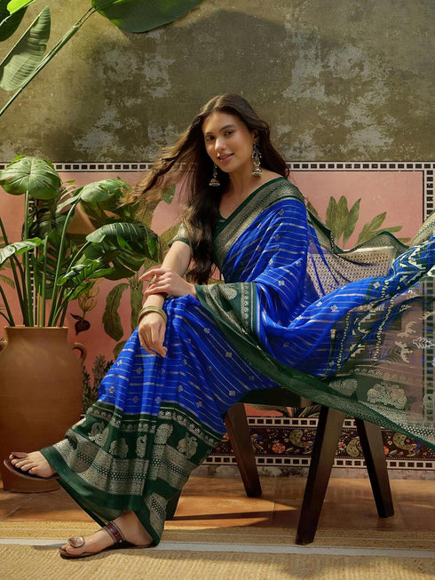 Vasthrlay Georgette Printed Unstitched Rani Pink Saree