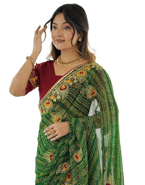Vasthrlay Georgette Embroidery Unstitched Red Saree