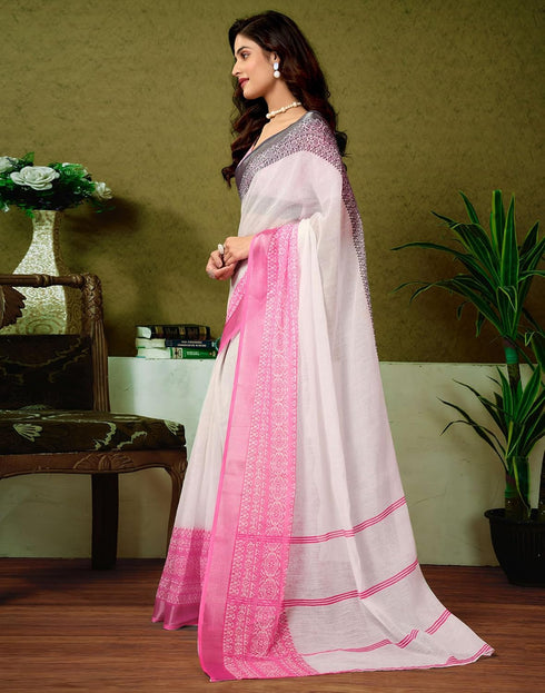 Vasthrlay Womens Cotton Printed Pink Saree