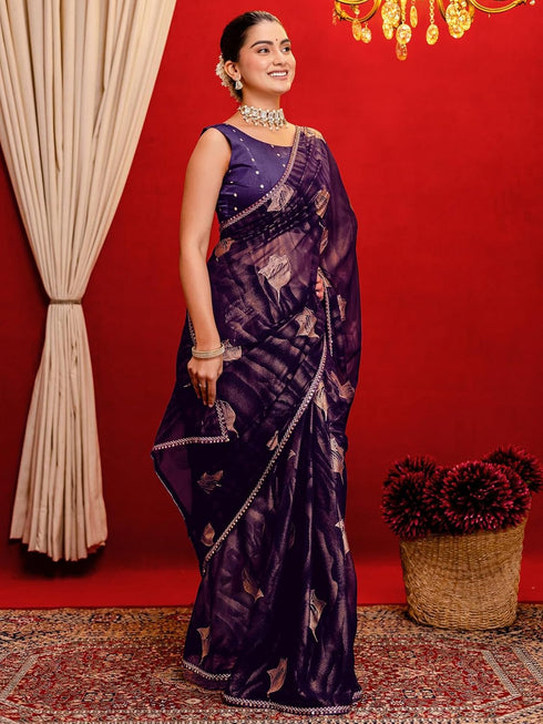 Vasthrlay Georgette Printed Dark Saree