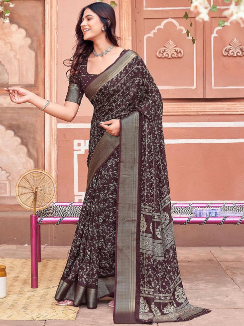 Vasthrlay Georgette Jacquard Unstitched Purple Saree