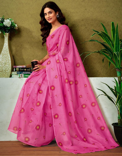 Vasthrlay Chanderi Printed Unstitched Blue Saree