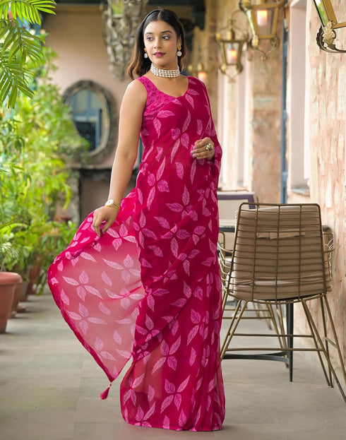 Vasthrlay Chiffon Bandhani Unstitched Olive Green Saree