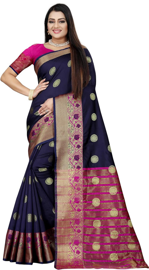 Vasthrlay Banarasi Blue Orange Ethnic Wear