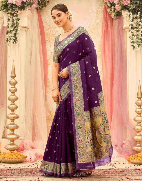 Vasthrlay Weaving Paithani Unstitched Pink Saree